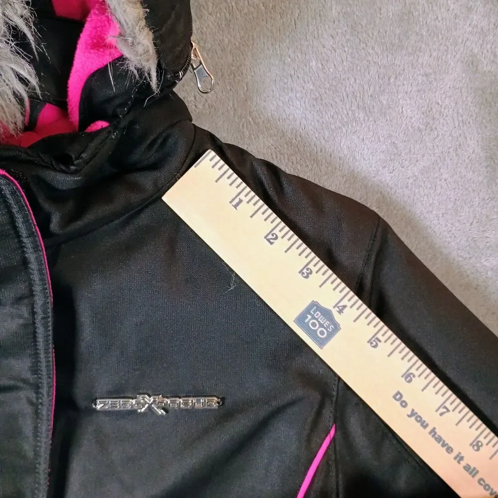 Girls ZeroXposure Ski Snow Parka Jacket Black And Pink Faux Fur Hood 14/16